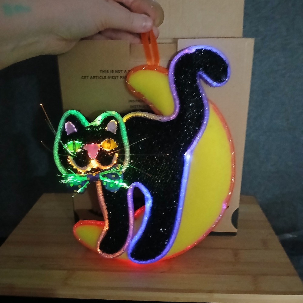 NIB Halloween Cat and Moon Light Up Window Cling Decoration Cute Spooky - Picture 3 of 8